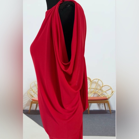 Elegant Red Draped Dress size L BCBGMAXAZRIA - Picture 8 of 16